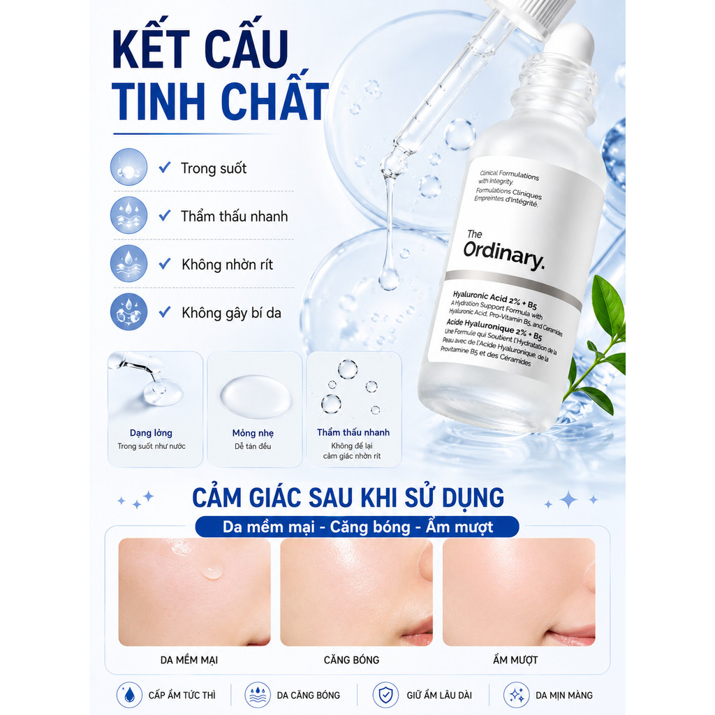 The Ordinary Hyaluronic Acid 2% + B5 30ml Chính Hãng | Serum HA Cấp Ẩm Mịn Da