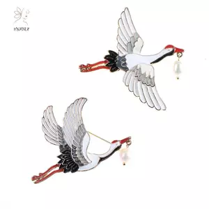 HNKMP 1 Ngọc Trai Cần Cẩu Men Pin Vintage Chim Charm Trâm Cài Nữ Trang Sức Sang Trọng.