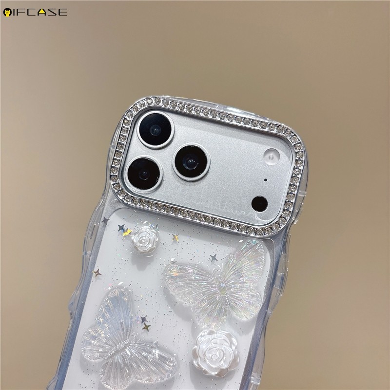 Ốp lưng 3D stereo cho OPPO Reno 15F 15 14 13 K14 K14X K13X K12X Find X8 Ultra Pro X8S, thiết kế bướm hoa hồng ngọc trai, viền sáng bóng