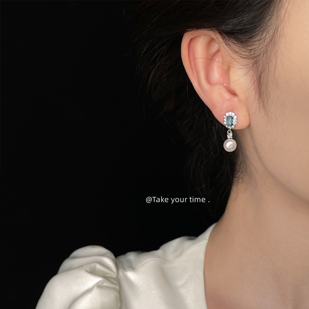 Bông tai ngọc trai Aquamarine thời trang và tinh tế