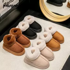 Giày Bốt Tuyết MARGREDY, Dép Mềm Mại Thoải Mái Lông Tơ, Giày Nữ Lông Thú Giả Đáy Dày Ấm Áp Trong Nhà