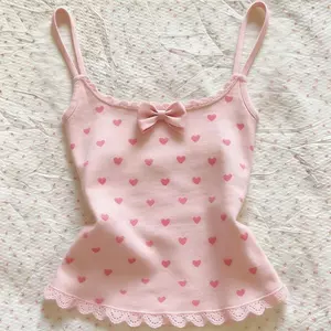Hot Girl Lace Bow Camisole Slim-fit Slimmer Look Lace Short Top