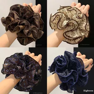 Mới Phong Cách Trung Hoa Màu Cà Phê Hoa Bốn Lớp Ruột Lớn Dây Buộc Tóc Nữ Lười Phong Cách Buộc Tóc Lớn Retro Phụ Kiện Tóc Đầu Dây