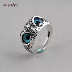 AqToCna Vintage Động Vật Mở Có Thể Điều Chỉnh Mắt Xanh Cú Nhẫn Nam Nữ Trang Sức Dự Tiệc Quà Tặng AqToCna