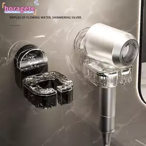 Giá đỡ lưu trữ máy sấy tóc BORAGETE, Giá đỡ máy sấy tóc treo tường không đục lỗ, Giá đỡ máy sấy thổi trong suốt xoay hiện đại tại nhà