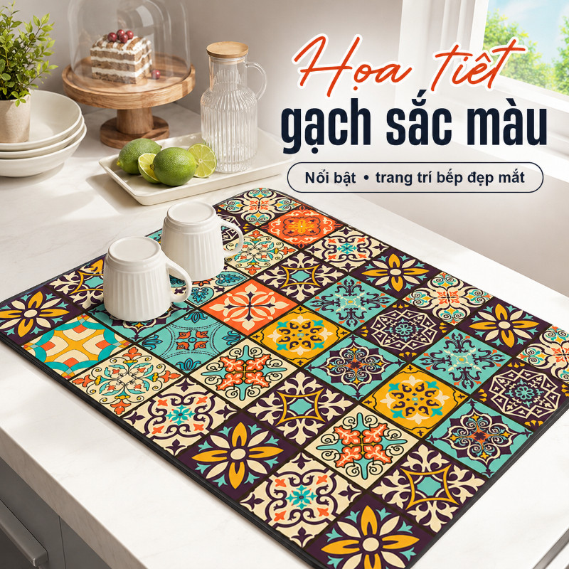 Thảm Thấm Hút Nước Nhanh Khô – Lót Ly, Lót Bàn Ăn Chống Trượt Chất Liệu Da Nappa Đế Cao Su Cho Nhà Bếp