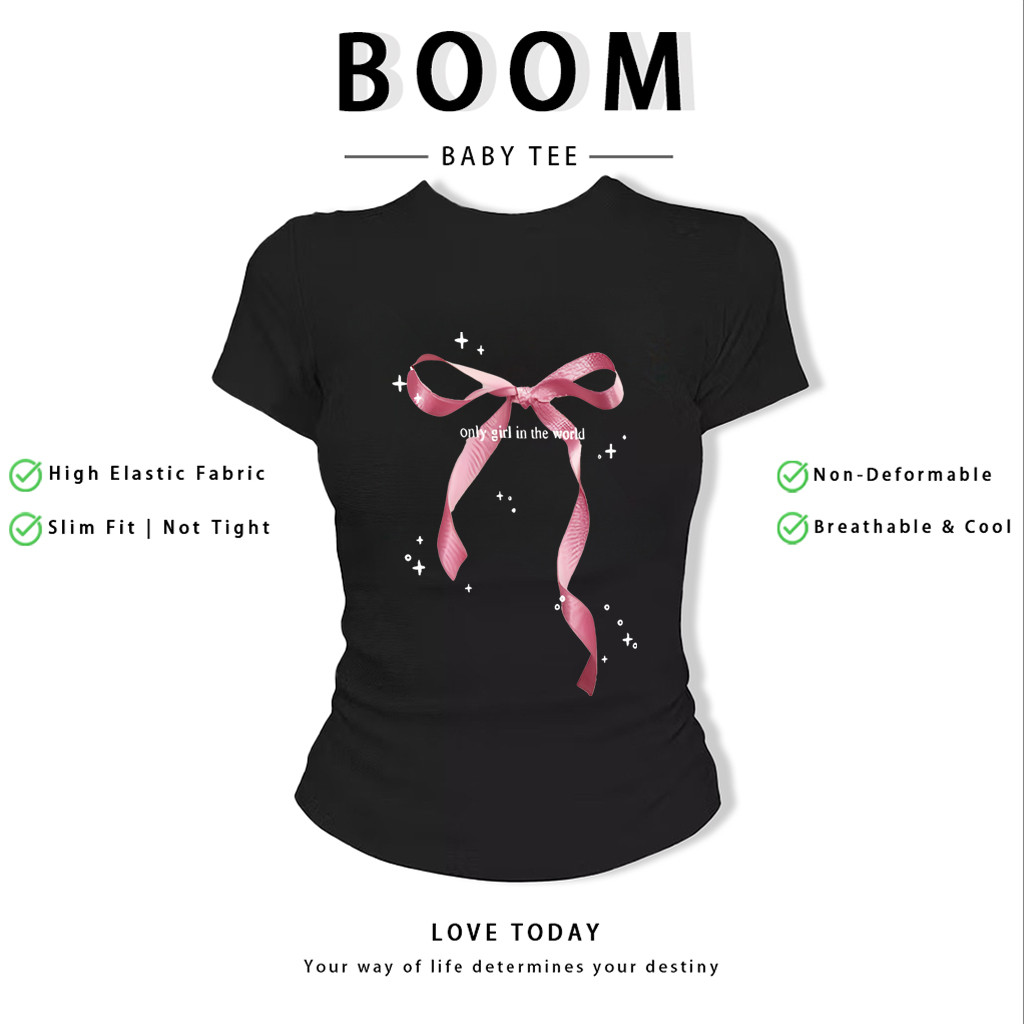 BOOM Áo Baby Tee Nữ Cotton Ôm Body-Áo Thun Ngắn Tay Y2K In Hình PhongCách Mùa Hè, Cổ Tròn Hàng Đầucách hàn quốc phong154