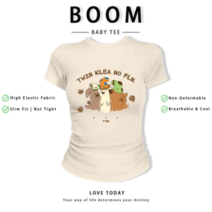 BOOM Áo Baby Tee Nữ Cotton Ôm Body-Áo Thun Ngắn Tay Y2K In Hình PhongCách Mùa Hè, Cổ Tròn Hàng Đầucách hàn quốc phong209