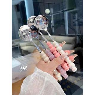 Thìa Inox Tay Cầm Ng.ọc Tr.ai Cao Cấp Muỗng Ăn Kem Bánh Tráng Miệng Sang Trọng
