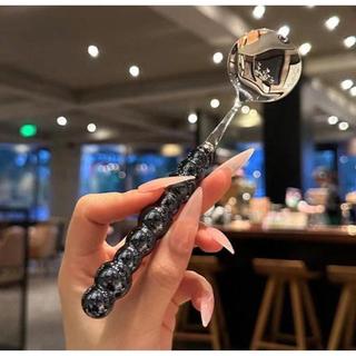 Thìa Inox Tay Cầm Ng.ọc Tr.ai Cao Cấp Muỗng Ăn Kem Bánh Tráng Miệng Sang Trọng