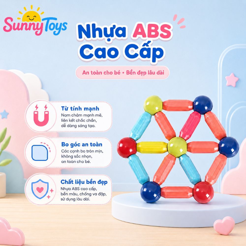 Bộ Xếp Hình Nam Châm SunnyToys 64 Chi Tiết - Ghép Nhà, Ghép Khối Và Mô Hình Sáng Tạo
