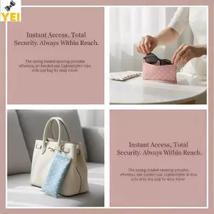 < YEI > Giá đỡ kẹp kính Lò xo Túi đóng tự động có móc khóa Bảo quản bằng da cho kính mắt Túi đựng kính râm Nhẹ Mới