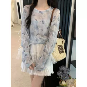 Áo thun dài tay nơ ren sang trọng phong cách Hàn Quốc Thiết kế áo chống nắng dáng rộng