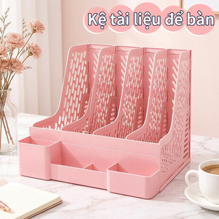 Kệ đựng tài liệu 4 ngăn để bàn hồ sơ A4 sách bút decor văn phòng học sinh nhiều tiện lợi chất lượng