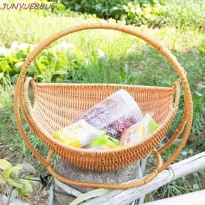 Giỏ đựng đồ dệt JUNYUE88US, có tay cầm Giả Vine Dệt Giỏ mây, Giỏ đựng đồ ăn nhẹ trang trí cao cấp dã ngoại Giỏ dệt tay Phòng khách