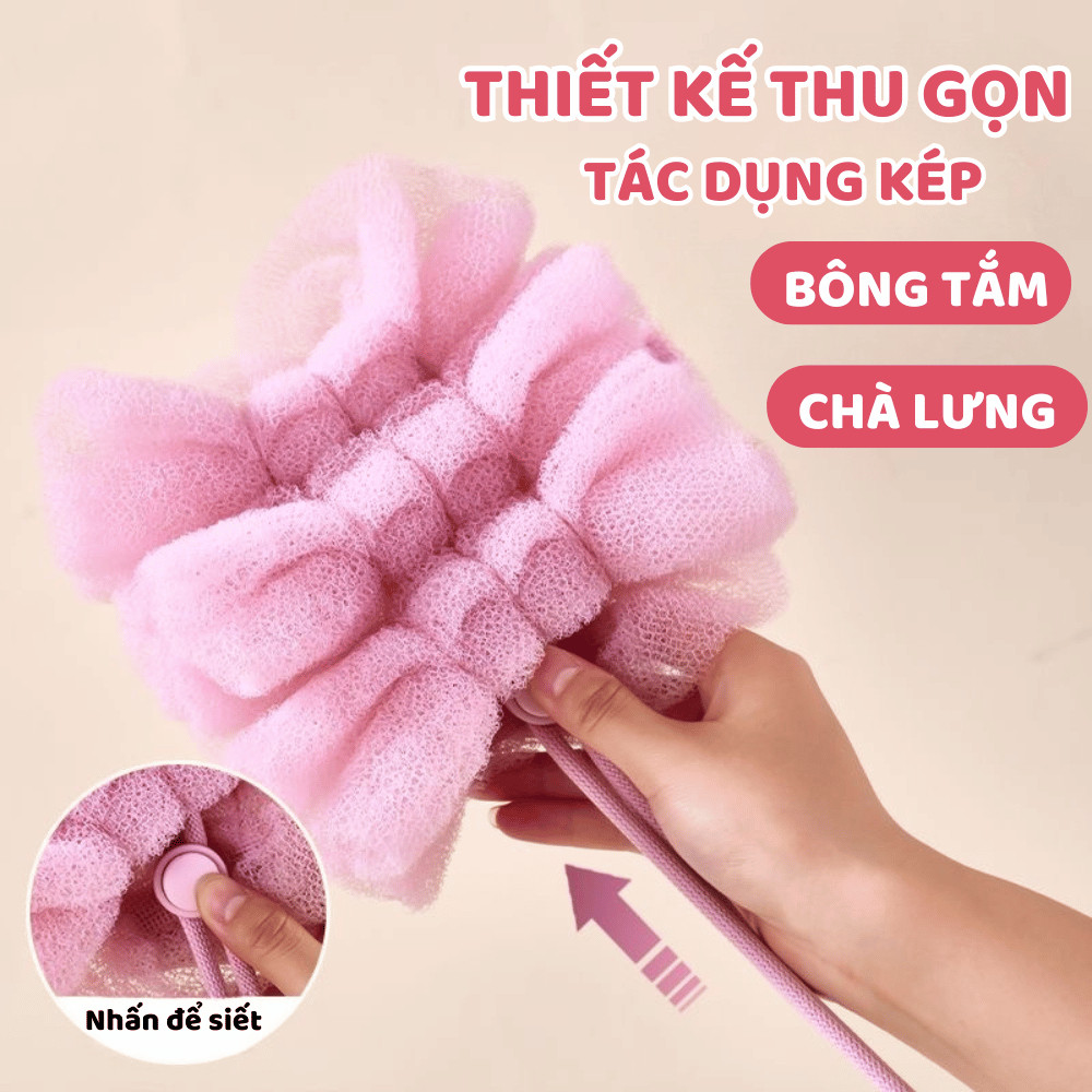 Bông Tắm Chà Lưng HomeMate 2in1 Kéo Dài Tạo Bọt, Bông Tắm Lưới Nylon Mềm Mịn Không Xù Nâng Cấp