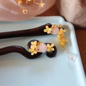 WHX [Laurel Rabbit] Thỏ Trắng Ebony Kẹp Tóc Tấm Kẹp Tóc Phụ Kiện Tóc Sườn Xám Cổ Phụ Kiện Tóc