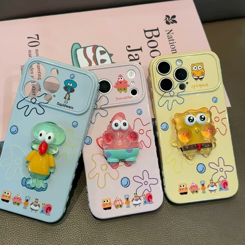 Vỏ điện thoại iPhone búp bê Spongebob ba chiều siêu dễ thương Vỏ cao su mềm iP - 11/12/13/14/15/16/17/Plus/Air/Pro/Max