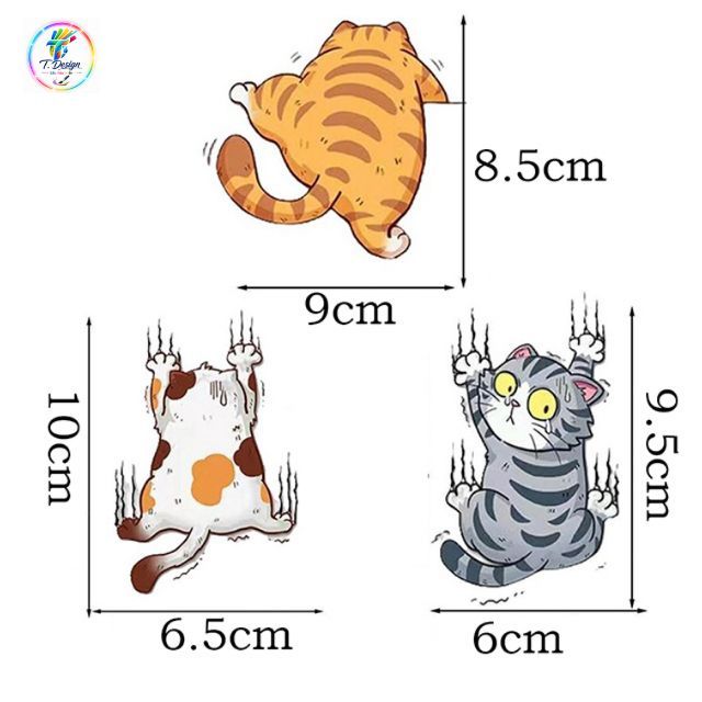 (SET 3 CON MÈO CÀO) Miếng dán xe Sticker chống nước mèo vui nhộn dán trang trí ô tô xe máy, cửa kính, bàn tủ tường...