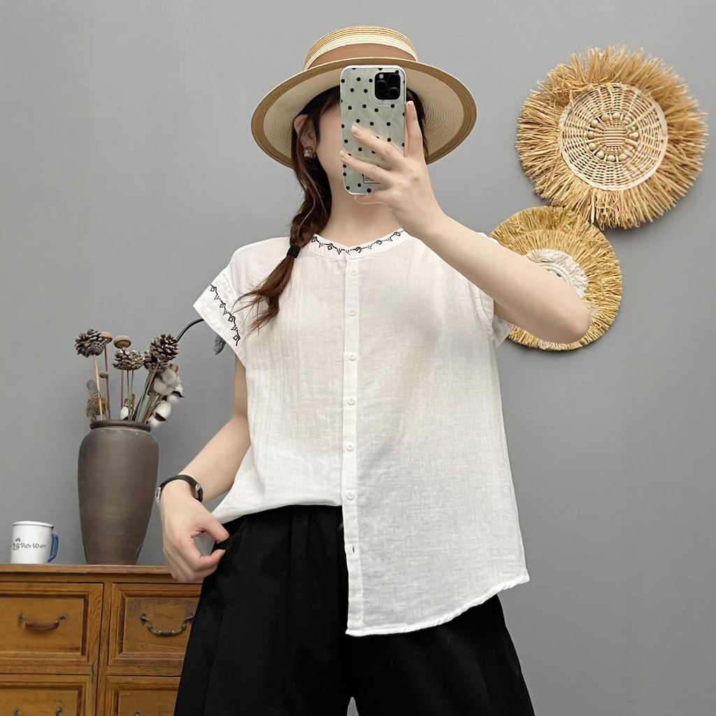 [Sẵn Sàng] Áo Sơ Mi Nữ Sợi Cotton Cao Cấp Mùa Hè 2026 Phong Cách Dân Tộc Thiết Kế Niche Không Tay