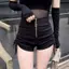 Quần Short thiết kế gầy màu đen có dây rút eo cao dành cho nữ Slimer Look Hot Girl Influencer Mùa hè co giãn Quần nóng siêu ngắn