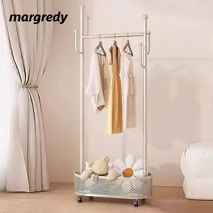 Giá đỡ lưu trữ hàng may mặc MARGREDY, Giỏ lưu trữ có ròng rọc Giá treo áo độc lập, Kim loại dễ dàng di chuyển Áo khoác tiết kiệm không gian Móc phòng ngủ