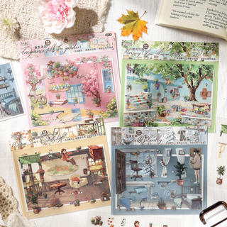 ENWEI 3 Cái [Dòng Atlas Ánh Sáng Nổi] Nhãn Dán Phong Cảnh Cho Nhà Hoa Buổi Sáng Sân Vườn Mùa Xuân Phòng Ấm Áp