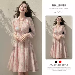 Đầm Hoa Cổ Chữ V Thời Trang Nữ Mùa Xuân Mùa Hè Phong Cách Mới Thời Trang Tính Khí Ngọt Ngào Ôm Hơn Nhìn Váy Hợp Thời Trang