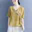 Vải Lanh Cotton Mỏng Top Nữ Phong Cách Dân Tộc Retro Ô Liu Nút Gỗ Hình Chữ Thập Thêu Rời Nửa Tay Áo Sơ Mi 5.26