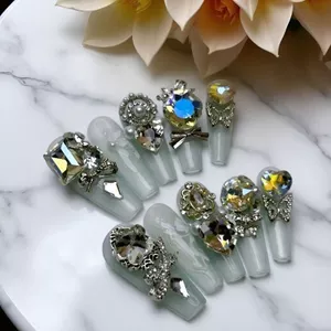 Bạc Hà Shimmer Nguyên Chất Handmade Màu Kim Cương Công Chúa Phong Cách Cao Cấp Mắt Mèo Sang Trọng Đeo Móng Tay Full Kim Cương Nhấp Nháy Kim Cương Phong Cách Tùy Chỉnh