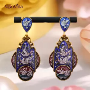 AqToCna Vintage Messenger Thiên Nga Bông Tai Thanh Lịch Niche Và Ánh Sáng Sang Trọng Phong Cách Tòa Án Bông Tai Men Sơn Trang Sức Quà Tặng Cho Nữ AqToCna