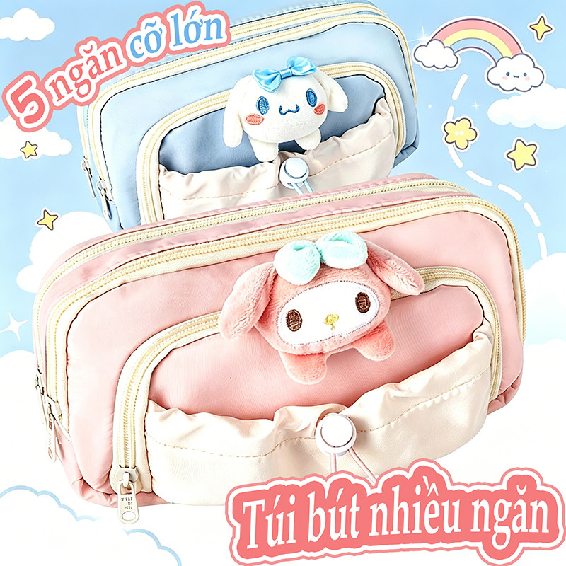 Túi đựng bút vải canvas nhiều ngăn tiện lợi kiểu dáng xinh xắn cho học sinh sinh viên dễ thương