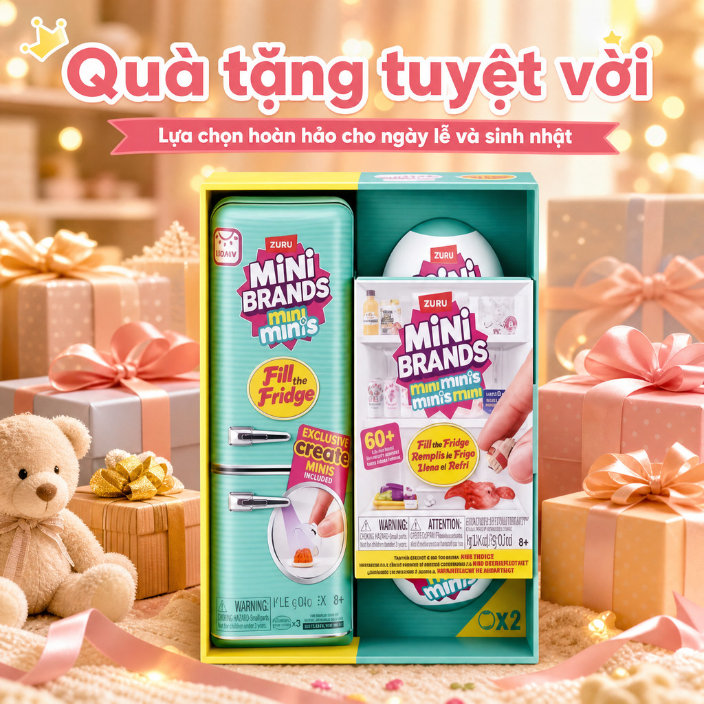 ZURU Mini Tủ Lạnh Đồ Chơi, mô phỏng thực phẩm đa dạng, đồ chơi chơi nhà cho bé, rèn luyện tư duy sáng tạo trẻ nhỏ