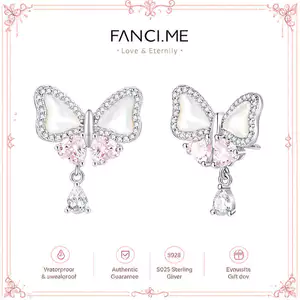 FANCIME “Ngọc Trai Kiss ” Bông Tai Bạc Nơ Bướm