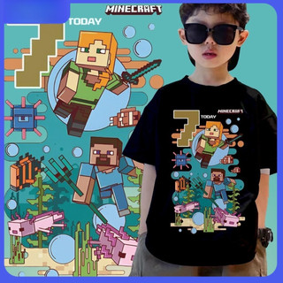 Áo phông in Minecraft hoạt hình cho bé trai với vải cotton thoải mái và mềm mại