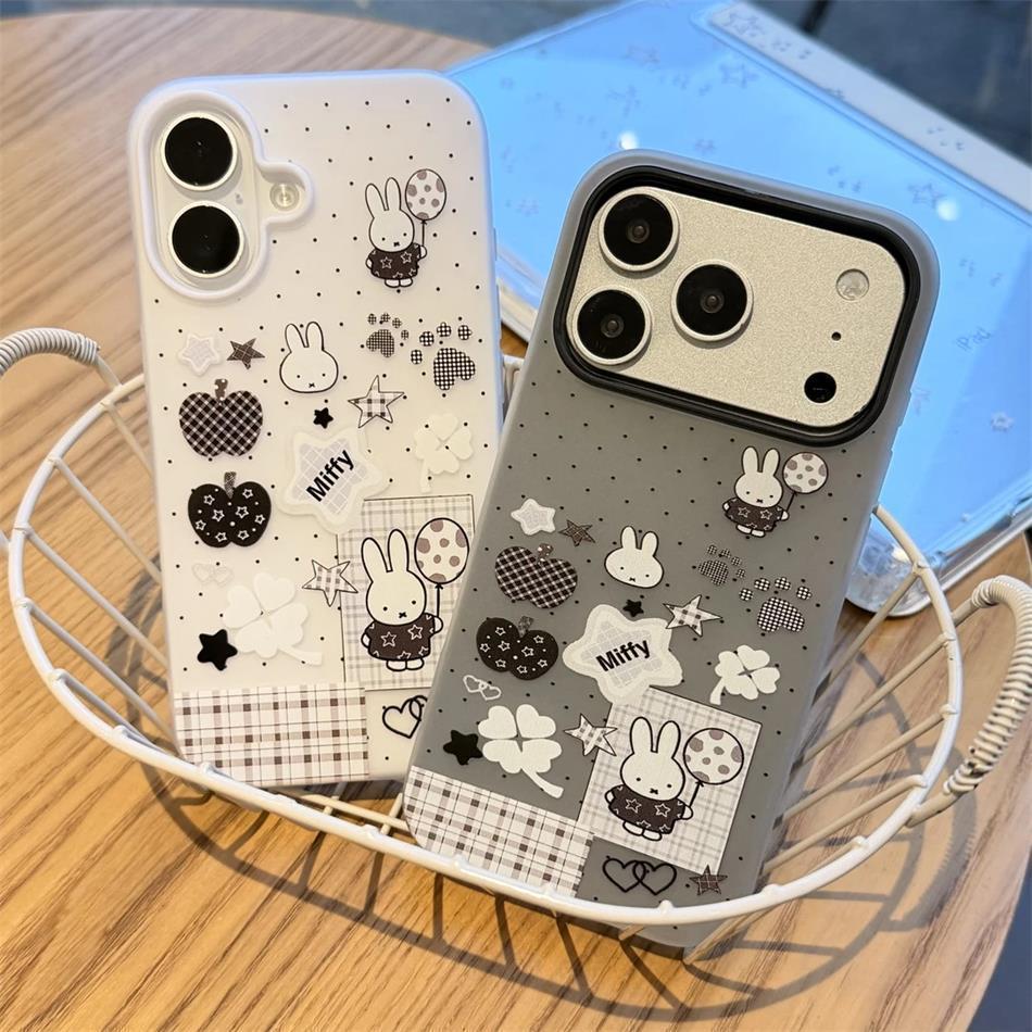 Ốp lưng iPhone 17Air/12/13ProMax, thạch 2in1 thỏ đen trắng, chống sốc