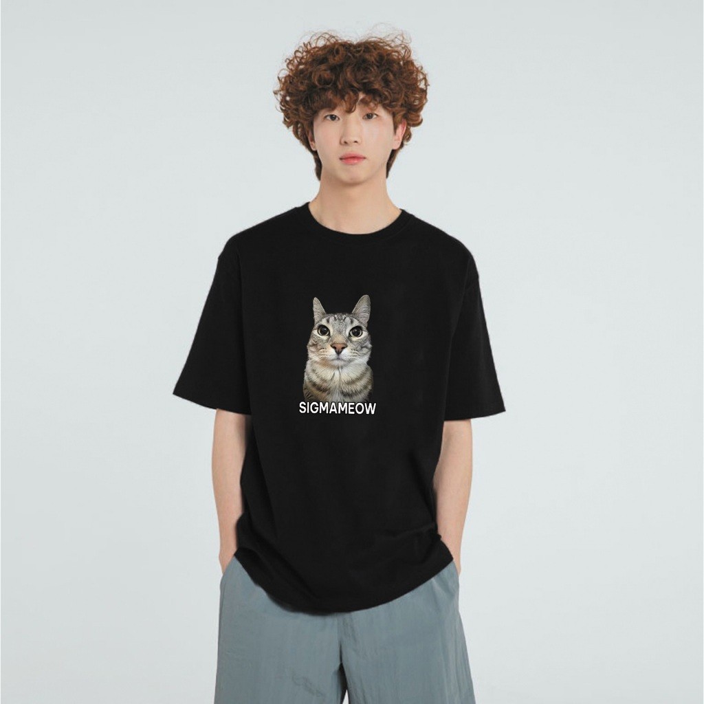 （Giao hàng 24h）Angela Áo Thun Meme Sigma Cat– Áo Phông In Hình Meme Hài, Mèo Biểu Cảm, Form Rộng Unisex Tay Lỡ