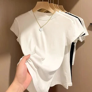 Áo thun mỏng tay ngắn VN, nữ, trắng, thích hợp cho mùa hè, có miếng đệm vai.