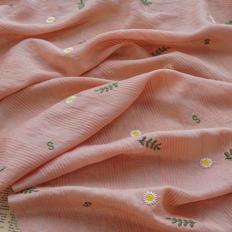 Phong Cách Tươi Mềm Mại Thêu Vải Hoa Cúc In Chữ Vải Cho Áo Sơ Mi Mùa Hè Đầm Camisole Trang Trí Chất Liệu DIY 1 Mét