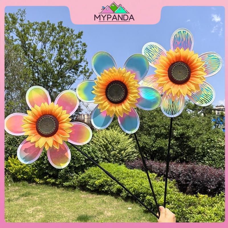 MYPANDA 1 Mảnh Phim Nhiều Màu Sắc Ảo Ảnh Ngọn Lửa Đổi Màu Hướng Dương Cối Xay Gió Hai Lớp Gió Spinner Đồ Chơi Trẻ Em Trang Trí Sân Vườn Ngoài Trời.