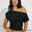 Áo thun trễ vai nữ Áo crop top ngắn tay màu trơn cho mùa hè