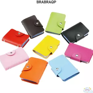 Túi đựng thẻ BRBRAA, Túi màu trơn PU, Túi đựng thẻ da 24 khe đơn giản Hộp đựng thẻ ID tín dụng