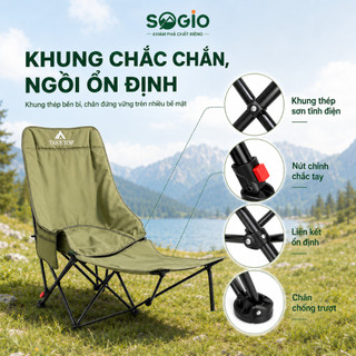 Ghế Camping Ngả Lưng 3 Nấc Có Gác Chân, Ghế Xếp Gọn Dã Ngoại Văn Phòng Chịu Lực Cao Cấp