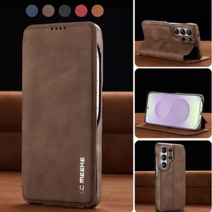 Ốp điện thoại đế da cổ điển sang trọng cho Samsung Galaxy S26 Ultra S25 S24 S23 S22 S21 S20 Plus Note20 Ultra Note 10 Giá đỡ thẻ thu hút từ tính Ví lật