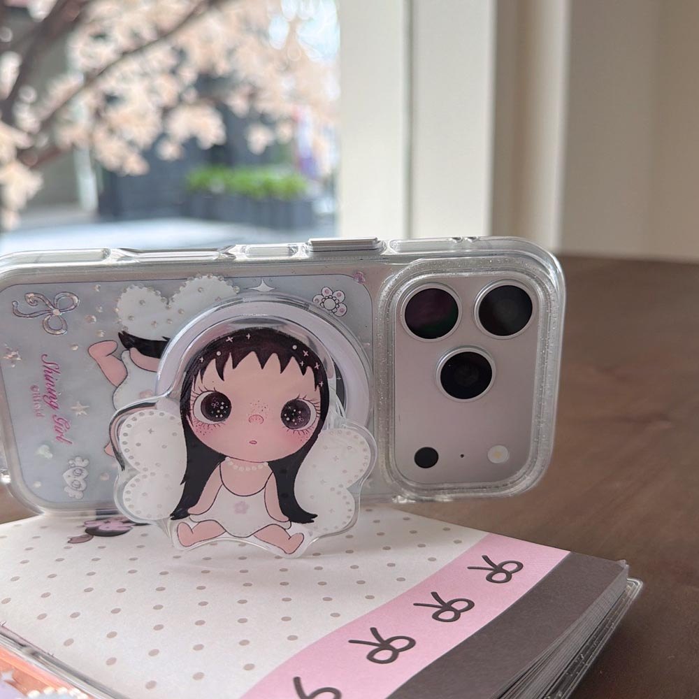 Ốp lưng cứng trong suốt Tương thích với iPhone 13 14 14Pro 14ProMax 15 15Pro 15ProMax 16 16Pro 16ProMax 17 17Pro 17ProMax Angel Xiaoyu Pattern Magnet Case