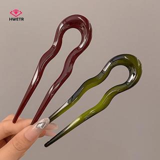 HWETR Vintage Hình Chữ U Nĩa Tóc Cho Nữ Cô Gái Hình Học Rùa Acetate Kẹp Tóc Mũ Thời Trang Tóc Sti Phụ Kiện Tóc