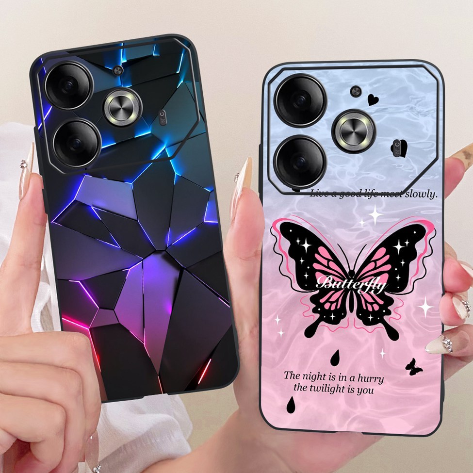 Dành Cho Tecno Pova 6 Ốp Lưng Mèo Dễ Thương Thời Trang Bướm Sơn Sang Trọng Vỏ Điện Thoại Cho Techno Pova 6 Funda