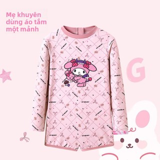 Đồ bơi liền thân tay dài cho bé gái - Họa tiết dễ thương, quần đùi, nhanh khô đi biển mùa hè