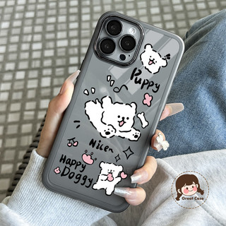 Ốp Điện Thoại Trong Suốt Chú Chó Con Dễ Thương Cho iPhone Air 17 Pro Max 16E 16 Pro Max 15 14 Plus 15 14 13 12 Pro Max Vỏ Hoạt Hình Có Ống Kính Khung Mờ Ốp Lưng Mềm
