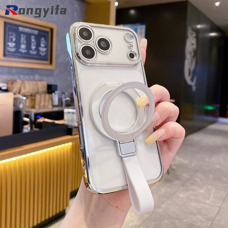 Giá Đỡ Dây Đeo Đứng Ốp Lưng Điện Thoại iPhone 17 Air 17E 16E 16 15 14 Plus 13 12 Mini 11 Pro Max XR XS Max X 8 7 6 6s Plus SE3 SE2 Mạ Bạc Vỏ Mềm Trong Suốt Đơn Giản Dễ Thương